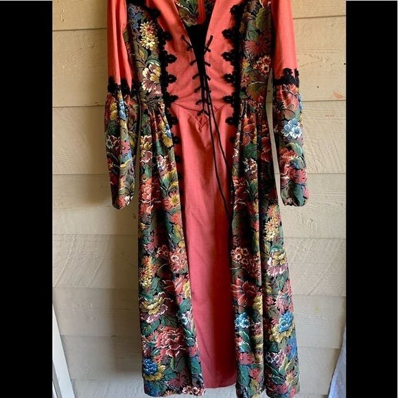 RARE 1969 Gunne Sax Jessica McC Maxi Dress VTG Boho Prairie Tapestry Corset Gown - Picture 7 of 15